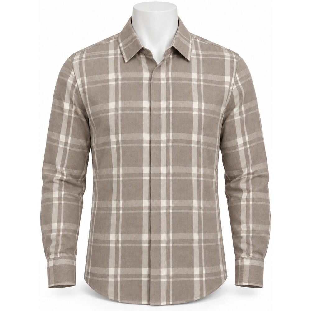 DKNY Men’s Large Plaid Button Down Shirt Tan Beige Long Sleeve Casual